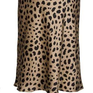 Leopard Midi Skirt Silk Satin Elasticized Skirts
